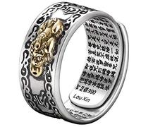 THLMT Feng Shui Pixiu-Ring, buddhistischer Ring, Mantra-Ring für Männer und Frauen, 99 Silber, buddhistischer Herz-Sutra-Ring, Reichtum, Glücksring, Geschenk, verstellbare Glücksöffnungsringe