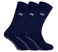 THMO - 3 Paar Herren Fleece-gefütterte Hausschuhsocken mit Greifern - Navy EU 39 - 45