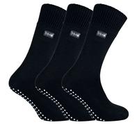 THMO - 3 Paar Herren Fleece-gefütterte Hausschuhsocken mit Greifern - Schwarz EU 39 - 45