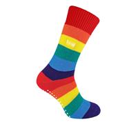 THMO - Herren und Damen Regenbogen Streifen Thermo Socken / Kuschelsocken mit Antirutsch ABS für Winter (37-42 EU, Regenbogen)