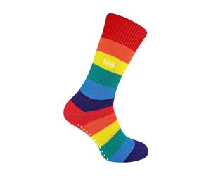 THMO - Herren und Damen Regenbogen Streifen Thermo Socken/Kuschelsocken mit Antirutsch ABS für Winter (37-42 EU, Regenbogen)