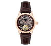 Thomas Earnshaw Longitude Shadow skelettierte Automatikuhr für Herren - 42 mm Edelstahlgehäuse, Echtlederarmband, wasserdicht bis 50 m, Kirschbraun - ES-8063-06