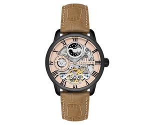 Thomas Earnshaw Longitude skelettierte Automatikuhr für Herren - 44 mm Edelstahlgehäuse, Echtlederarmband, wasserdicht bis 50 m, Beige-Schwarz - ES-8006-0G