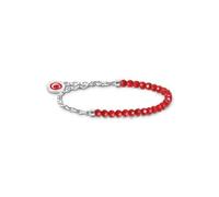 THOMAS SABO Member Charm-Armband rote Beads und Gliederelemente Silber 925 Sterlingsilber, Kaltemail