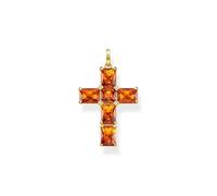 THOMAS SABO Anhänger Kreuz orange Steine 925 Sterlingsilber, 750 Gelbgold Vergoldung