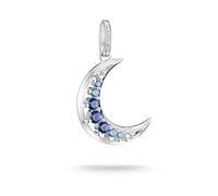 Kettenanhänger THOMAS SABO "Midnight Sky Anhänger Mond", blau (silberfarben, blau, kristallweiß, blau, kristallweiß), Schmuckanhänger, Damen, Silber 925 (recycelt), 2 g, Kettenanhänger, mit Glas-Keram