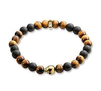 Thomas Sabo Herren-Armband Rebel at heart "Totenkopf Gold" Silber vergoldet Tigerauge braun 19 cm - A1509-881-2-L19