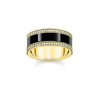 THOMAS SABO Bandring mit schwarzer Kaltemaille und weißen Steinen vergoldet 750 Gelbgold Vergoldung, Kaltemail, 925 Sterlingsilber