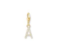 THOMAS SABO Charm-Anhänger Buchstabe A mit weißen Steinen vergoldet 750 Gelbgold Vergoldung, 925 Sterlingsilber