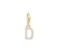 THOMAS SABO Charm-Anhänger Buchstabe D mit weißen Steinen vergoldet 750 Gelbgold Vergoldung, 925 Sterlingsilber