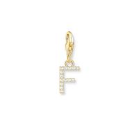 THOMAS SABO Charm-Anhänger Buchstabe F mit weißen Steinen vergoldet 750 Gelbgold Vergoldung, 925 Sterlingsilber