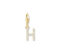 THOMAS SABO Charm-Anhänger Buchstabe H mit weißen Steinen vergoldet 750 Gelbgold Vergoldung, 925 Sterlingsilber