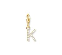 THOMAS SABO Charm-Anhänger Buchstabe K mit weißen Steinen vergoldet 750 Gelbgold Vergoldung, 925 Sterlingsilber