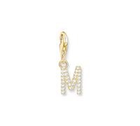 THOMAS SABO Charm-Anhänger Buchstabe M mit weißen Steinen vergoldet 750 Gelbgold Vergoldung, 925 Sterlingsilber