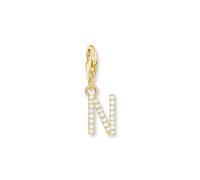 THOMAS SABO Charm-Anhänger Buchstabe N mit weißen Steinen vergoldet 750 Gelbgold Vergoldung, 925 Sterlingsilber