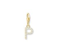 THOMAS SABO Charm-Anhänger Buchstabe P mit weißen Steinen vergoldet 750 Gelbgold Vergoldung, 925 Sterlingsilber