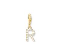 THOMAS SABO Charm-Anhänger Buchstabe R mit weißen Steinen vergoldet 750 Gelbgold Vergoldung, 925 Sterlingsilber