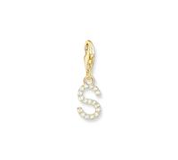 THOMAS SABO Charm-Anhänger Buchstabe S mit weißen Steinen vergoldet 750 Gelbgold Vergoldung, 925 Sterlingsilber