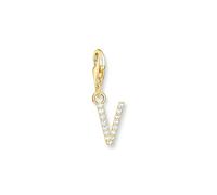 THOMAS SABO Charm-Anhänger Buchstabe V mit weißen Steinen vergoldet 750 Gelbgold Vergoldung, 925 Sterlingsilber