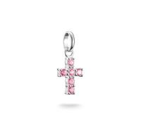 Thomas Sabo Charm-Anhänger Kreuz Connect mit pinken Steinen, recyceltes 925er Silber