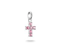 Thomas Sabo Charm-Anhänger Kreuz Connect mit pinken Steinen, recyceltes 925er Silber