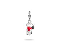Charm-Einhänger THOMAS SABO "THOMAS SABO x Peanuts Snoopy & Herz Charm - Original", silberfarben, schwarz, rot, Charms, Damen, Silber 925 (recycelt) (68437717-0) silberfarben, schwarz, rot