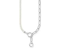 THOMAS SABO Collier aus Süßwasserzuchtperlen und Gliederkette mit weißen Steinen Silber 925 Sterlingsilber