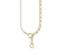 THOMAS SABO Collier aus Süßwasserzuchtperlen und Gliederkette mit weißen Steinen vergoldet 750 Gelbgold Vergoldung, 925 Sterlingsilber