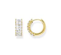 Thomas Sabo Creolen mit weißen Steinen Pavé aus Sterlingsilber mit hochwertiger 750er Gelbgold-Vergoldung, mit handgesetzten 14 weißen Zirkoniasteinen verziert, CR667-414-14