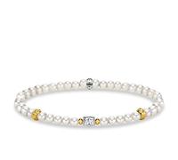 THOMAS SABO Damen Armband beige Perlen mit Halbmond Silber 925 Sterlingsilber, Geschwärzt, 750 Gelbgold Vergoldung A1979-430-14