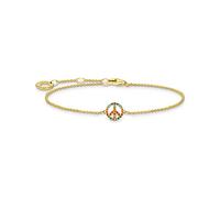 THOMAS SABO Damen Armband Peace mit bunten Steinen gold, 925 Sterlingsilber mit 750er Gelbgold-Vergoldung, Länge: 16-19 cm, A2083-488-7-L19V