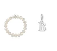 THOMAS SABO Damen Armband Süßwasser Zuchtperle Charm Club 925 Sterling Silber X0041-082-14 & Damen Charm-Anhänger B Buchstabe Charm Club 925 Sterling Silber 0176-001-12