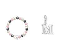 THOMAS SABO Damen Armband und Anhänger Charm Club 925 Sterling Silber X0188-581-7-L & 0187-001-12 M Buchstabe