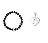 THOMAS SABO Damen-Armreifen Künstliche Perle X0219-023-11-L16,5 & Damen Charm-Anhänger Schutzengel Herz Charm Club 925 Sterling Silber 0869-001-12