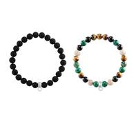 THOMAS SABO Damen-Armreifen Künstliche Perle X0219-023-11-L16,5 & Damen Charm-Armband Tigerauge Malachit Jaspis Obsidian 925 Sterling Silber X0217-947-7