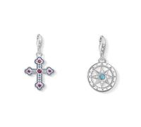 THOMAS SABO Damen Charm-Anhänger Viktorianisches Kreuz 925 Sterling Silber 1496-391-7 & Damen Charm-Anhänger Kompass Reise Charm Club 925 Sterling Silber 1228-405-17