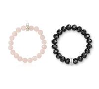 THOMAS SABO Damen Charm-Armband Rosenquarz Charm Club 925 Sterling Silber X0191-034-9 & Damen-Armband Charm Club 925 Silber 15.5 cm - X0035-023-11