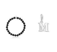 THOMAS SABO Damen Charm-Armband Schwarz Charm Club 925 Sterling Silber X0220-840-11 & Damen Charm-Anhänger M Buchstabe Charm Club 925 Sterling Silber 0187-001-12