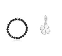 THOMAS SABO Damen Charm-Armband Schwarz Charm Club 925 Sterling Silber X0220-840-11 & Damen Charm-Anhänger Kleeblatt Charm Club 925 Sterling Silber 0884-001-12