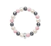 THOMAS SABO Damen Charm-Armband Süßwasserzuchtperle Rosenquarz Hämatit Charm Club 925 Sterling Silber X0188-581-7