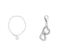 THOMAS SABO Damen Charm-Fußkette Classic 925 Sterling Silber X0034-001-12 & Damen Charm-Anhänger Herzen Charm Club 925 Sterling Silber 0773-001-12