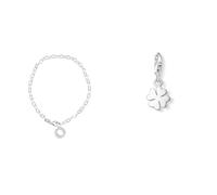 THOMAS SABO Damen Charm-Fußkette Classic 925 Sterling Silber X0034-001-12 & Damen Charm-Anhänger Kleeblatt Charm Club 925 Sterling Silber 0884-001-12