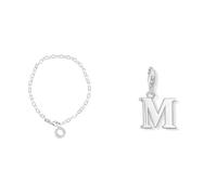 THOMAS SABO Damen Charm-Fußkette Classic 925 Sterling Silber X0034-001-12 & Damen Charm-Anhänger M Buchstabe Charm Club 925 Sterling Silber 0187-001-12