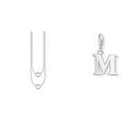 THOMAS SABO Damen Charm-Kette Charm Club 925 Sterling Silber X0234-001-12 & Damen Charm-Anhänger M Buchstabe Charm Club 925 Sterling Silber 0187-001-12