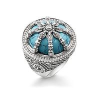 THOMAS SABO Damen Cocktailring Türkis Karma Wheel 925Er Sterlingsilber, Geschwärzt TR2025-646-17