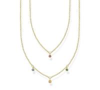 THOMAS SABO Damen Doppel Halskette farbige Steine gold, 925 Sterlingsilber, 40-45 cm Länge