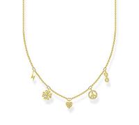 Thomas Sabo Damen Halskette mit Symbolen 925er Sterlingsilber 750er Gelbgold Vergoldung mit Zirkonia, Länge: 38cm - 42cm, KE2123-414-14-L42V