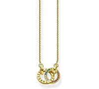 Thomas Sabo Damen Kette Together mit zwei Ringen bunten Steinen vergoldet, aus 925er Sterlingsilber mit 750er Gelbgold-Vergoldung, Länge 55cm, KE1488-996-7-L55V