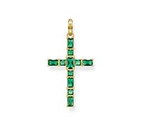 Thomas Sabo Damen Ketten Anhänger Kreuz, mit mehreren grünen Steinen, 925er Sterlingsilber geschwärzt und 750er Vergoldung, Maße: 42 x 23 mm, PE939-472-6