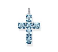 Thomas Sabo Damen Kreuz-Anhänger aus Sterling-Silber mit Zirkonia-Steinen in Blau und Weiß, PE922-059-1